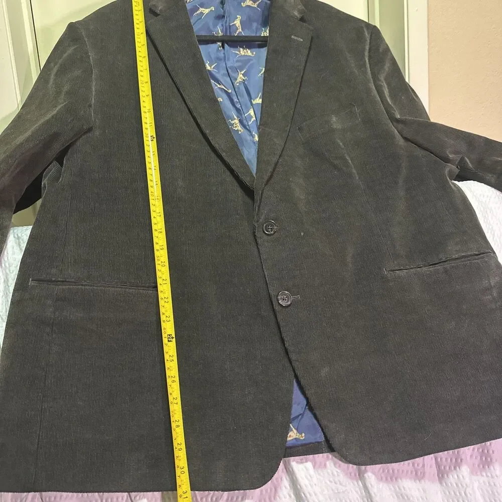 Chaps Blazer Mens 52R Gray Corduroy Elbow Patch Dog Lined Classic Preppy Career